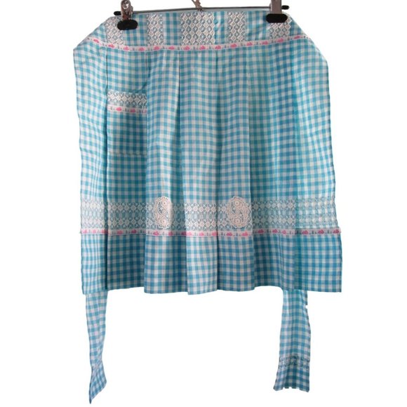 Blue Gingham Bunny Ribbon Trim Cross Stitch Accent Easter Apron Handcrafted GUC - Picture 2 of 16